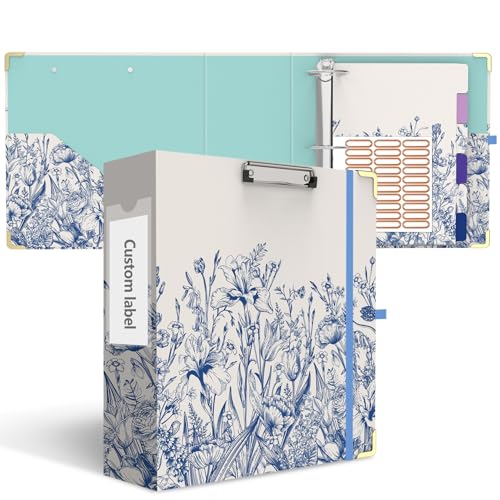 3 Inch 3 Ring Binder with 6 Tab Dividers, 3'' Round Ring Binders for Letter Size, Cute Folders Organizer Clipboard with Storage for School Office Supplies(Blue Florals) - color: Blue Florals, size: 3" Binder with Dividers