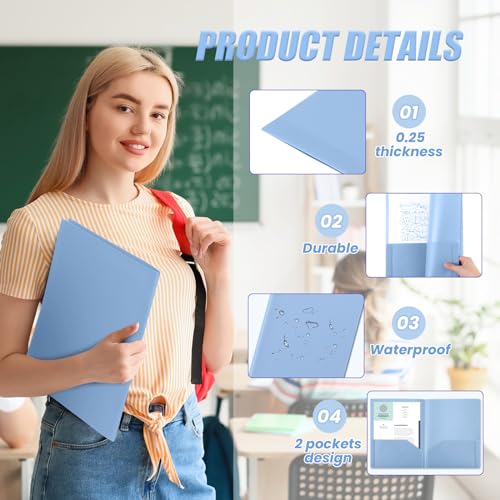 Gueevin 24 Pcs Plastic Folders with Pockets, Back to School Two Pocket Folder Fit Letter Size, Heavy Duty School Business Card Holder for Home Office, 11. 61 x 9. 45 Inches (Haze Blue) - color: Haze Blue