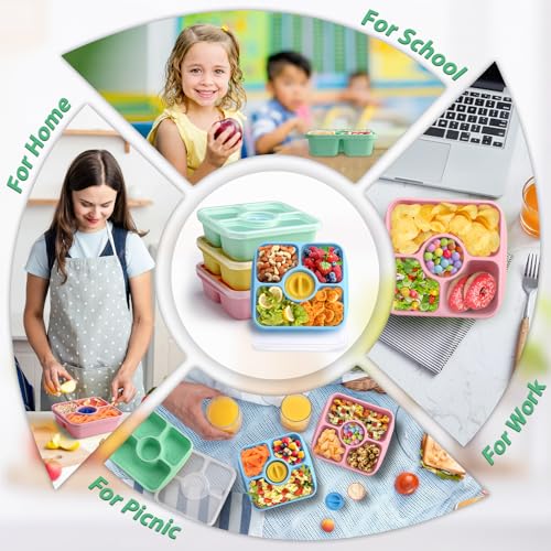 Bento Snack Box Containers for Adults Kids, 4 Pack Lunchable Meal Prep Containers Reusable, Stackable Bento Lunch Box, Food Storage Prep Containers with Lids and 4 Sauce Cups, Pastel Color, Clear Lid - color: Pastel, Clear Lid