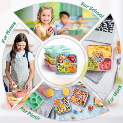 Bento Snack Box Containers for Adults Kids, 4 Pack Lunchable Meal Prep Containers Reusable, Stackable Bento Lunch Box, Food Storage Prep Containers with Lids and 4 Sauce Cups, Pastel Color, Clear Lid - color: Pastel, Clear Lid