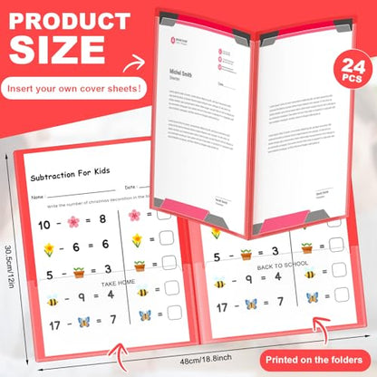 Henoyso 24 Pcs Plastic Folders with Clear Front Pockets Heavy Duty Take Home Back to School Pockets Homework Folders for School Students Parent Teacher Classroom Communication (Red) - color: Red
