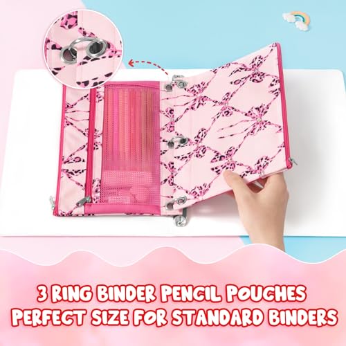 WAWSAM Bow Pencil Pouch for 3 Ring Binder, Binder Pencil Pouches with Zipper, Pencil Case with Clear Window, Cosmetic Bags for Office Supplies - color: Bow-knot