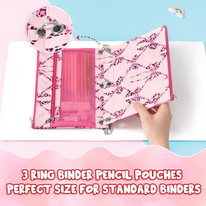 WAWSAM Bow Pencil Pouch for 3 Ring Binder, Binder Pencil Pouches with Zipper, Pencil Case with Clear Window, Cosmetic Bags for Office Supplies - color: Bow-knot