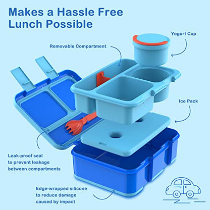 Genteen Lunch Box with 3 Compartments for Measl and Snacks, Sauce Container - color: BLUE2