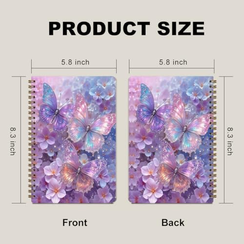 2 Pcs Purple Butterfly A5 Spiral Notebook, Journal Notebook 160 Pages | Aesthetic Flower College Ruled Notebooks, Purple Themed Notebooks, Hardcover Journals for Writing Office, Butterfly Gifts - color: Multicolour 0029