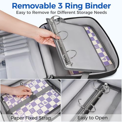 Ytonet Zipper Binder Bag, 2 Inch 3 Ring Binder with Zipper Fit 14 Inch Laptop, 500 Sheets Capacity Zippered Binders with Shoulder Strap & Removable O-Ring Pad for Middle School Students, Black & Grey - color: 2 In-grey
