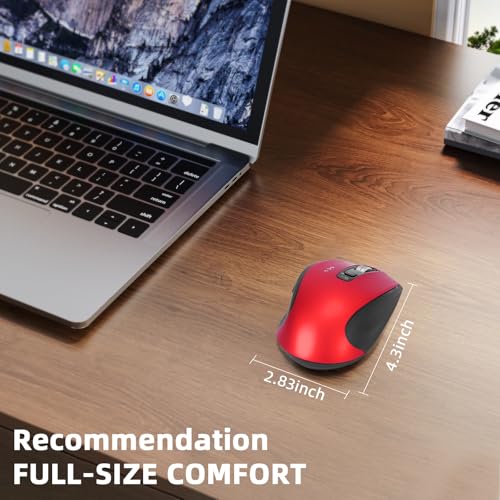 Wireless Bluetooth Mouse with USB-A, USB-C Receiver, Rechargeable, 3-Device, Full-Size, Silent Click, Ergonomic Mice for MacBook/Laptop/Computer/Tablet/PC/iPad-Red - color: Red