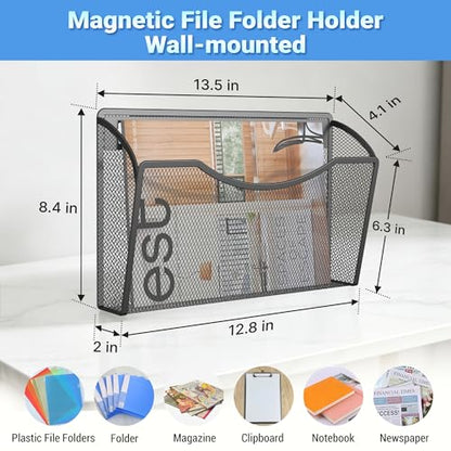 Gawerk Magnetic Wall File Folder, No Drilling Hanging Metal Document Paper Mail Organizer for Office Classroom Home (1 Pocket, Black)