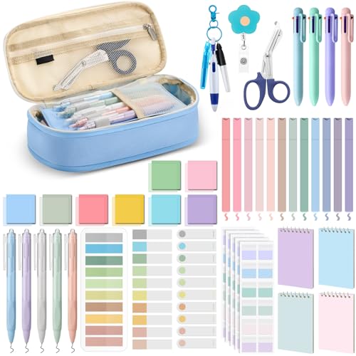 Jutom 50 Pcs Nursing School Cna Essentials for Students Work Aesthetic Stationery Gift Include Medical Scissors Badge Reel Transparent Sticky Notes Pens Notebook Pencil Case Highlighter Label(Blue) - color: Blue