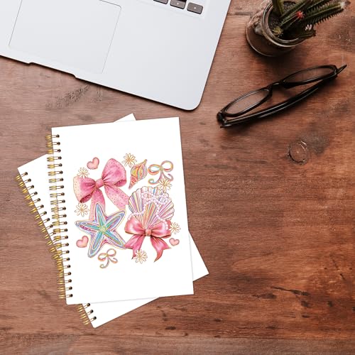 KAOWT Coquette Seashell Ocean Beach Notebook Journal, Pink Preppy Beach Notebooks for Note Taking, Ocean Seashell Starfish Coastal Journal, Hardcover Spiral Notebook 5.5x8.3in - color: pink seashell