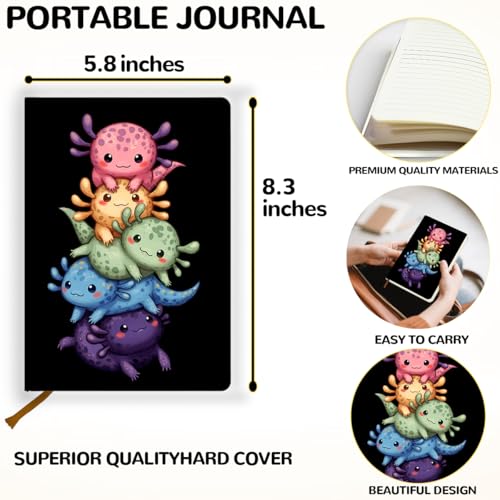 Lovdazzles Pretty Leather Lined Journal Cute Axolotl Notebooks 200 Pages A5 Ruled Journaling Notebooks, Cute Notebooks for Girls, for Office School Home Supplies(5.8 x 8.3) - color: Multi 1725