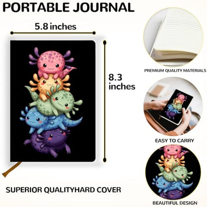 Lovdazzles Pretty Leather Lined Journal Cute Axolotl Notebooks 200 Pages A5 Ruled Journaling Notebooks, Cute Notebooks for Girls, for Office School Home Supplies(5.8 x 8.3) - color: Multi 1725