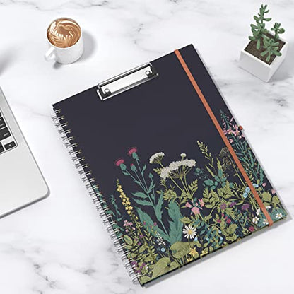 Rimilak Spiral Clipboards Folio with Refillable Lined Notepad, 14.5 x 9.8 In, Hardcover Cover with 5 Interior Pockets, Elastic Band and Pen Loop Series. Cute Stylish Clipfolio, Daisy Flower - color: Daisy Flower