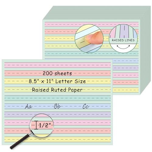 AmazingSpark 200 Sheets Raised Line Handwriting Paper 11" x 8.5" Colored Tactile Paper with 0.5'' Spacing, Multi-sensory Dysgraphia & Adhd Support, Primary Ruled Tablet(Line Writing) - size: 11" X 8.5", style: Line Writing