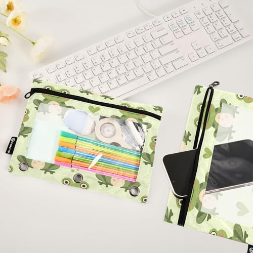 SUABO Frog Pencil Pouch for 3 Ring Binder, 2 PCS Binder Pencil Pouch with Zipper, Clear Window Zipper Pencil Case Pencil Bags for Office Supplies - color: Frog