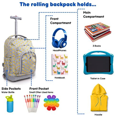J World Lollipop Kids Rolling Backpack & Lunch Bag Set for Elementary School. Carry-On Suitcase with Wheels, Candy Buttons - color: Candy Buttons