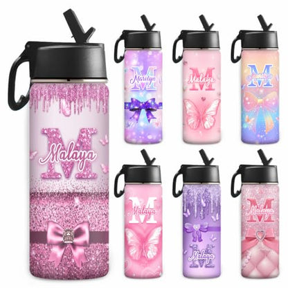 MyPupSocks Custom Water Bottle for Kids, Personalized Kids Stainless Steel Water Bottle with Name, Customizable Kids Cups with Lids and Straws for Boys Girls Birthday Graduation - color: Color 9