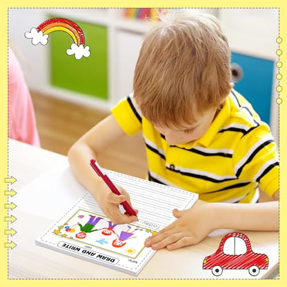 Motiskyy 100 Sheets Kindergarten Draw and Write Paper with Picture Space and Lines for Kids Abc 8.3 x 11.7 Inches Story Paper Bulk for Handwriting Practice Primary Creating Write Beginner School