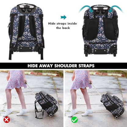 Tilami Rolling Backpack for Kids 18 inch Boys and Girls Laptop Backpack,Bicycle - color: Bicycle