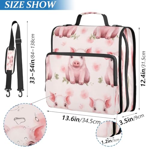 Ping Pig Waterproof Zipper Binder with Shoulder Strap, 3-Ring Trapper Keeper with Lay-Flat Design and Multiple Compartments for School & Office, Adults & Kids