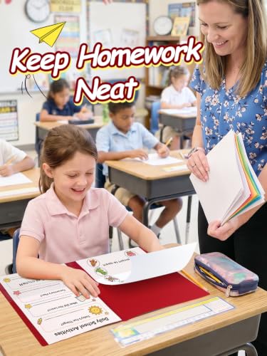 Apipi 24 Pcs Take Home Folders with Pockets for Elementary Students, Red | Durable Kindergarten Parent-Teacher Communication Plastic Folders, Back to School Teacher Supplies for Classroom - color: Red
