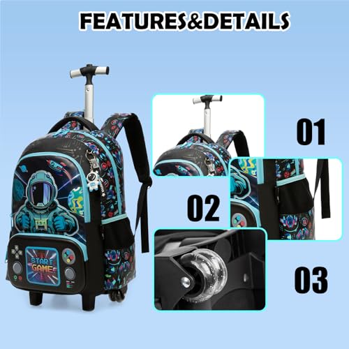 Kids Rolling Backpack for Boys Astronaut Trolley Suitcases Luggage with Wheels Bookbag Wheeled 3pcs Preschool Students Elementary Teenagers Lunch Box Pencil Case Blue for Age 5-10 - color: Blue-0201-yuhangyuan