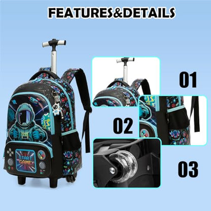 Kids Rolling Backpack for Boys Astronaut Trolley Suitcases Luggage with Wheels Bookbag Wheeled 3pcs Preschool Students Elementary Teenagers Lunch Box Pencil Case Blue for Age 5-10 - color: Blue-0201-yuhangyuan