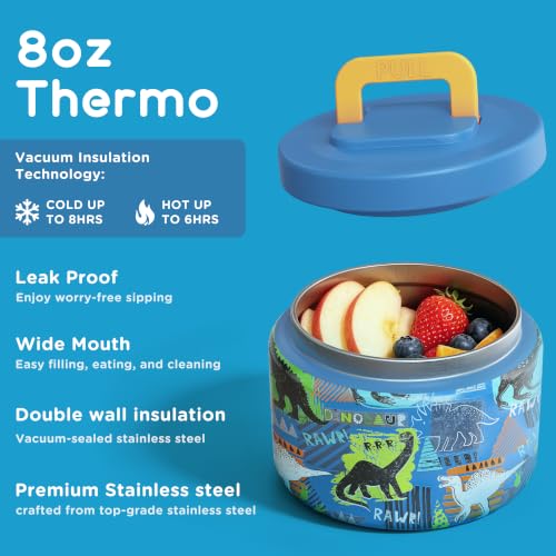 JXXM Bento Lunch Box for Kids With 8oz Soup thermo,Leak-proof Lunch Containers with 5 Compartment,thermo Food Jar and Lunch Bag, Food Containers for School (A-Blue(Dinosaur)) - color: A-Blue(Dinosaur)