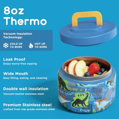 JXXM Bento Lunch Box for Kids With 8oz Soup thermo,Leak-proof Lunch Containers with 5 Compartment,thermo Food Jar and Lunch Bag, Food Containers for School (A-Blue(Dinosaur)) - color: A-Blue(Dinosaur)