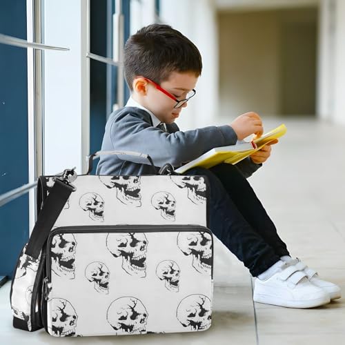 3 Ring Zipper Binder Black White Skull Binders Bag with Shoulder Strap 500 Sheets Paper Organizer Trapper Keeper Documents Storage File Folder for School Office - color: A859