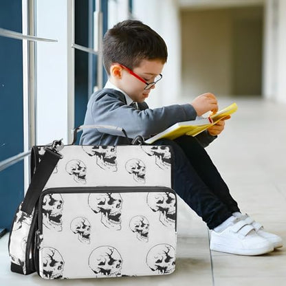 3 Ring Zipper Binder Black White Skull Binders Bag with Shoulder Strap 500 Sheets Paper Organizer Trapper Keeper Documents Storage File Folder for School Office - color: A859