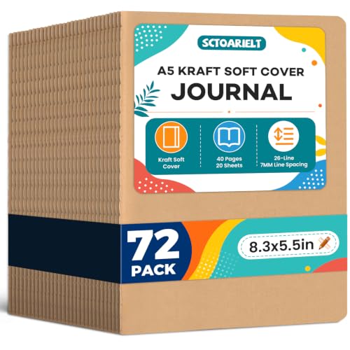72 Pack A5 Lined Kraft Paper Journals Bulk, Notebooks for Work | A5 Notebook, 8.3" x 5.5" Inch Lined Composition Notebook, College Ruled Journal Notebook for School, 40 Pages / 20 Sheets - color: brown kraft 72 Pcs (One Item)
