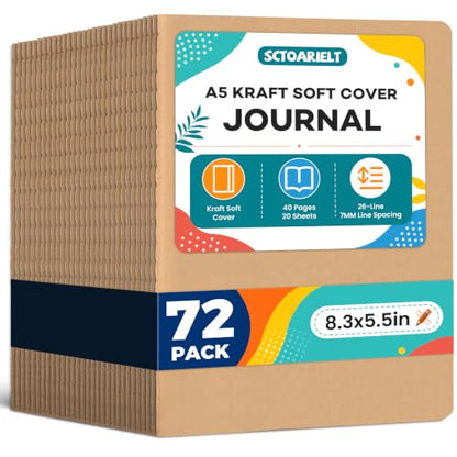 72 Pack A5 Lined Kraft Paper Journals Bulk, Notebooks for Work | A5 Notebook, 8.3" x 5.5" Inch Lined Composition Notebook, College Ruled Journal Notebook for School, 40 Pages / 20 Sheets - color: brown kraft 72 Pcs (One Item)