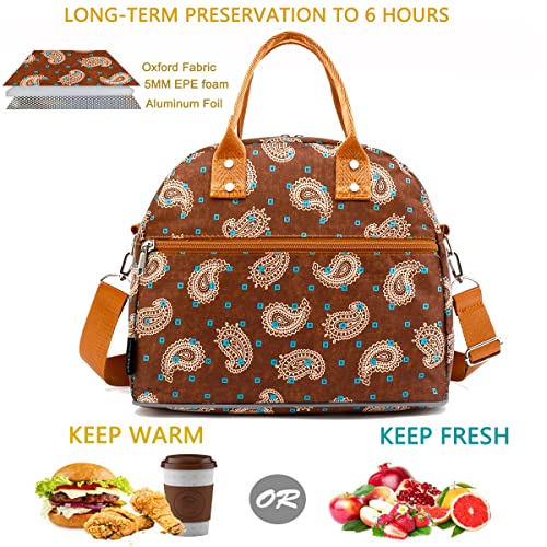FlowFly Insulated Lunch Bag With Shoulder Strap for Women, Men, and Kids, Large and Reusable, Handle, Freezable Work and School Travel Tote and Meal Prep Organizer,Cashew - color: Cashew