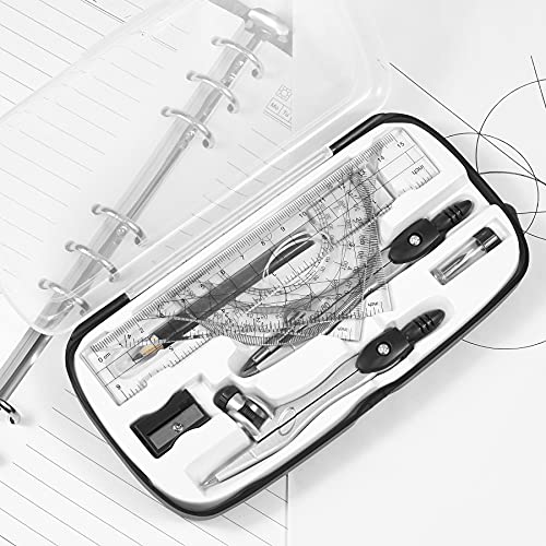 Unjoo Math Geometry Kit Sets 10 Piece Student Supplies, Compass Set, Black | Shatterproof Storage Box,Rulers,Protractor,Compass,Eraser,Pencil Sharpener,Lead Refills,for Classroom - color: Black1