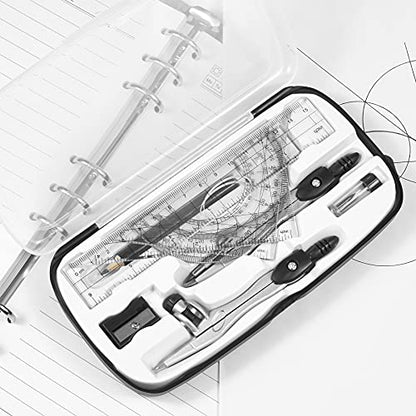 Unjoo Math Geometry Kit Sets 10 Piece Student Supplies, Compass Set, Black | Shatterproof Storage Box,Rulers,Protractor,Compass,Eraser,Pencil Sharpener,Lead Refills,for Classroom - color: Black1