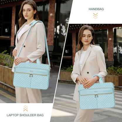 MOSISO 15-16 inch Laptop Bag, Laptop Briefcase Messenger Compatible with MacBook Pro 16/Air 15, HP, Dell, Lenovo, Square Quilted Computer Bag Work Office Business with 3 Pockets&Strap, Ice Blue - color: Ice Blue, size: 16 inch