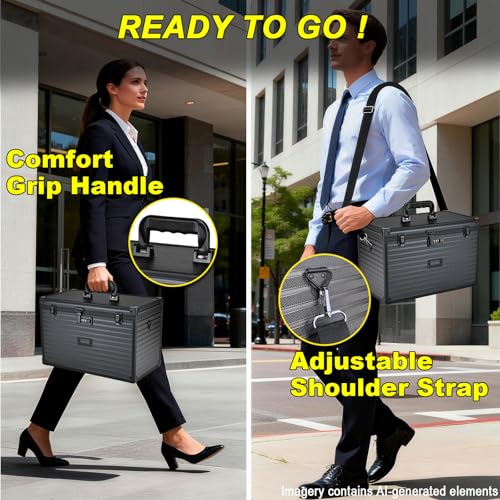 File Storage Cabinet File Organizer Document Organizer File Box in Office and Home with Combination Lock with 20 Legal Size Hanging Files (Stripe Black)