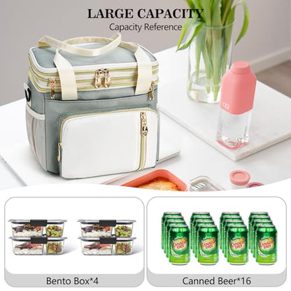 LOKASS Lunch Box & Lunch Bag for Women Men Double Deck,Large Insulated Adult Lunch Box Leakproof Lunchbox Cooler Bag for Work Picnic Beach,（Olive Green16L） - color: Olive Green