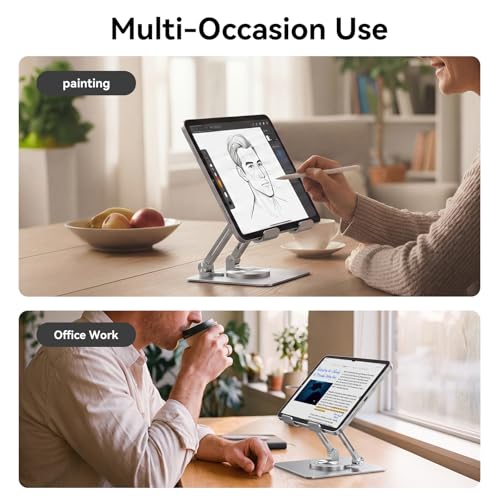 K&ZZ Tablet Stand, Rotatable Adjustable Tablet Holder for 4-13" Desk Accessories Tablet Stands for iPad/iPhone/Switch/Kindle - color: 01-Silver