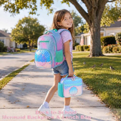 RHCPFOVR Kids Lunch Box for Girls Teens Insulated Lunch Bag Reusable Lunch Tote Kit for School Travel - color: Blue Mermaid Scale