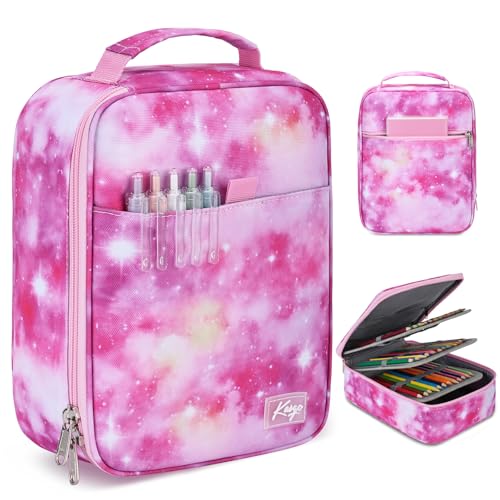 Kasqo Large Pencil Case, 60-80 Pens 54-Slot Marker Organizer with Top Handle, Water Resistant Art Supply Pouch for Girls Women Students Artists School Office College, Pink Galaxy - color: Pink Galaxy