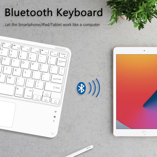 for Bluetooth Keyboard Touchpad Built, Cute Tablet Stand Adjustable & Foldable, Wireless Rechargeable Bluetooth for iPad, iPad Pro/Mini/Air, Samsung Xiaomi Tablets, etc - White - color: C-Touchpad Keyboard-White