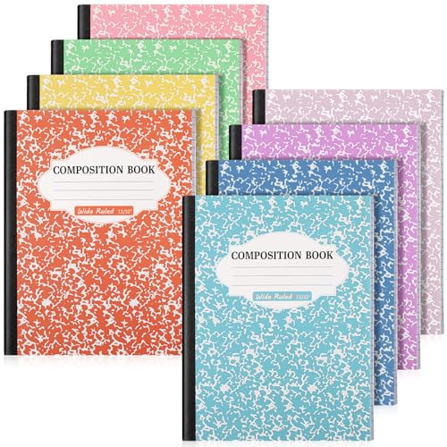 Colarr 8 Pack Composition Notebook 9.75 x 7.5 Inch Wide Ruled Marble Paper Composition Books Assorted Fun Colors Office School Notebook, Hard Cover, Sturdy Sewn Binding(Bright Color) - color: Bright Color