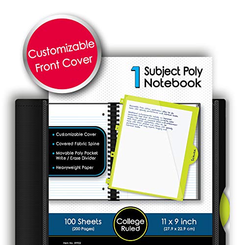 IQ+ iScholar 1-Subject Poly Cover Wirebound Notebook, College Ruled, 11 x 8.5 Inch Sheet Size, 100 Sheets, Black (59902-BK), 1 Subject - color: Black, size: 1 Subject, style: College Ruled