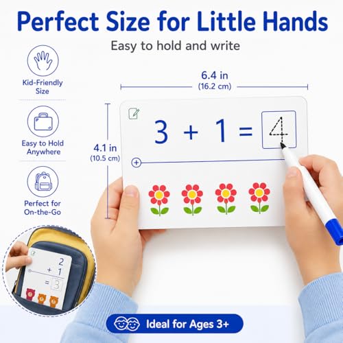 Write & Wipe Activity Cards for Kids, Reusable Tracing Flash Cards, Preschool Handwriting Practice Set, Letter Number Math Learning Activities Ages 3-6 (Addition and Subtraction)