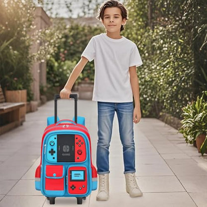 TILYTADLY Kids Rolling Backpack for Boys - Gamer Boys Rolling Backpack with Wheels, Wheeled Travel Bookbag for Elementary Middle School, Lightweight Roller School Bag - color: red-blue-Backpack only