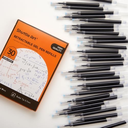 Retractable Gel Pen Refills, Shuttle Art 30 Pack Black Rollerball Gel Ink Pens Refills, Bulk Set, 0.7mm Fine Point for Writing Journaling Taking Notes School Office Home - color: Black, size: 30 Count (Pack of 1)