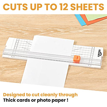 ISDIR A4 Paper Cutter 12 Inch Titanium Paper Trimmer Scrapbooking Tool with Automatic Security Safeguard for Craft Paper, Coupon, Label and Cardstock (White)
