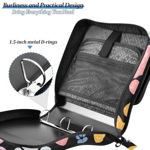 Bolaz Durable 3 Ring Binder Bag with Zipper,Colorful Footprint Pattern,1.5 Inch Multi-Pockets Organizer with Shoulder Strap and Handle - color: Colorful Footprint Pattern